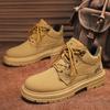 Autumn Winter Fashion Yellow Boots Men Comfortable Lace-up Leather Boots Men Casual Tooling Shoes Designer Motorcycle Ankle Boot