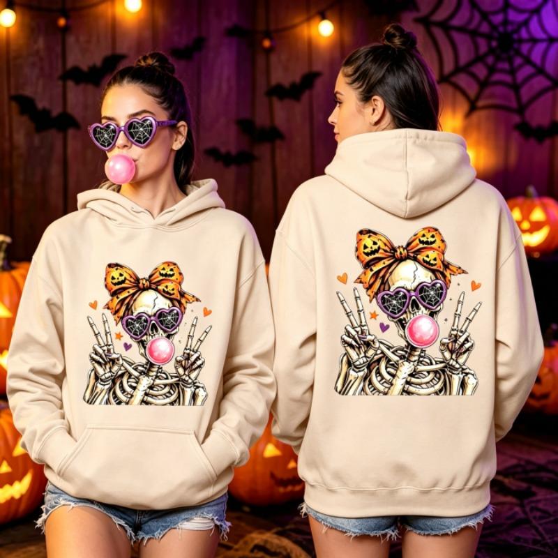 Skeleton Halloween Hoodie Men Women Vintage Horror Skull Graphic Pullover Sweatshirt Spooky Gothic Hoodies