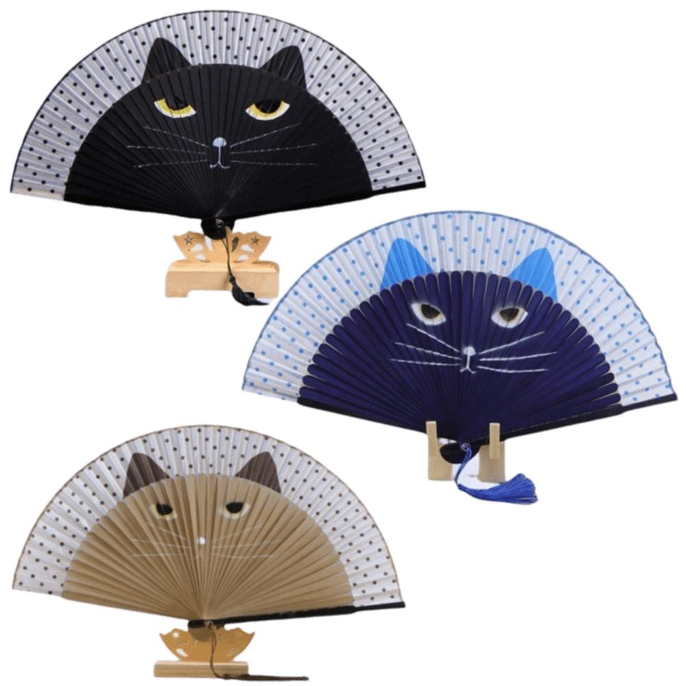 Handheld Size Silk Fan Cat Patterns Handmade Fan Popular Cartoon Fan Home Decoration