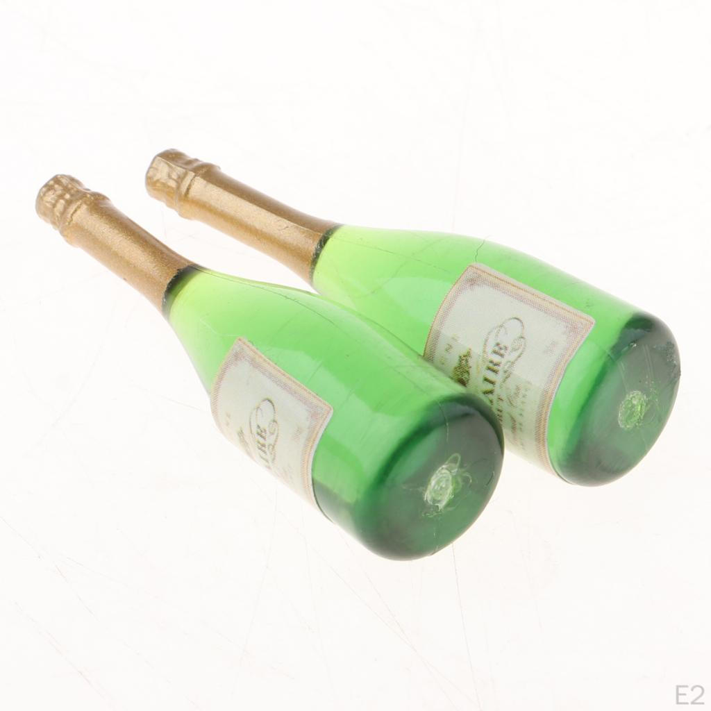 2pcs Dollhouse Miniatures 1:12 Scale Champagne Bottles Doll Kitchen Dinner Room Decorations