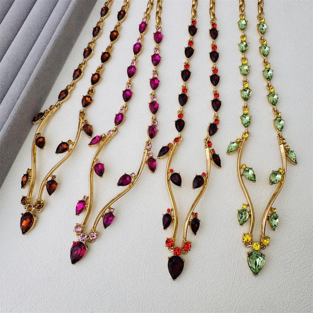 ODLR Retro Gold Crystal Vine Necklace - High-End European & American Design