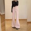 Women's Slim-Fit Pink Micro-Flared Yoga Pants - Versatile, Floor-Length Design