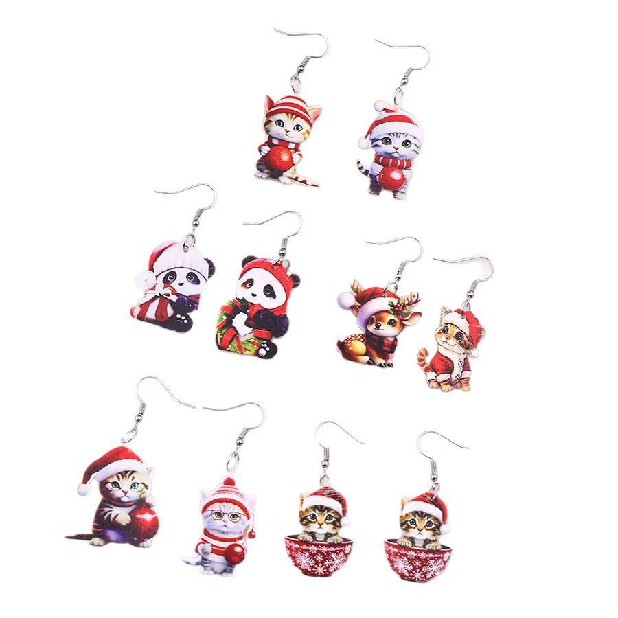 Festive Kitten & Panda Christmas Ball Earrings – Cute and Creative Holiday Jewelry