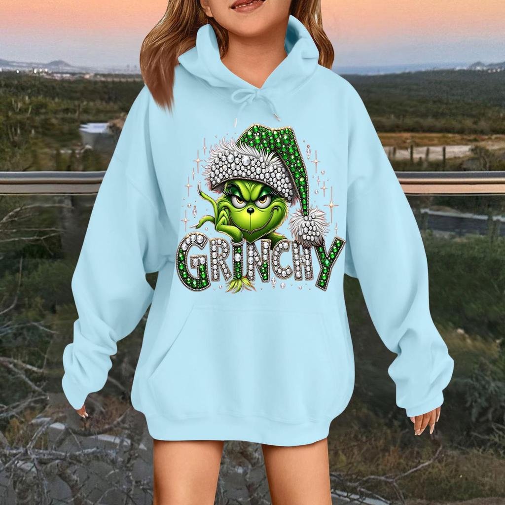 Детская модная повседневная толстовка с капюшоном свободного кроя с длинными рукавами и рождественским принтом