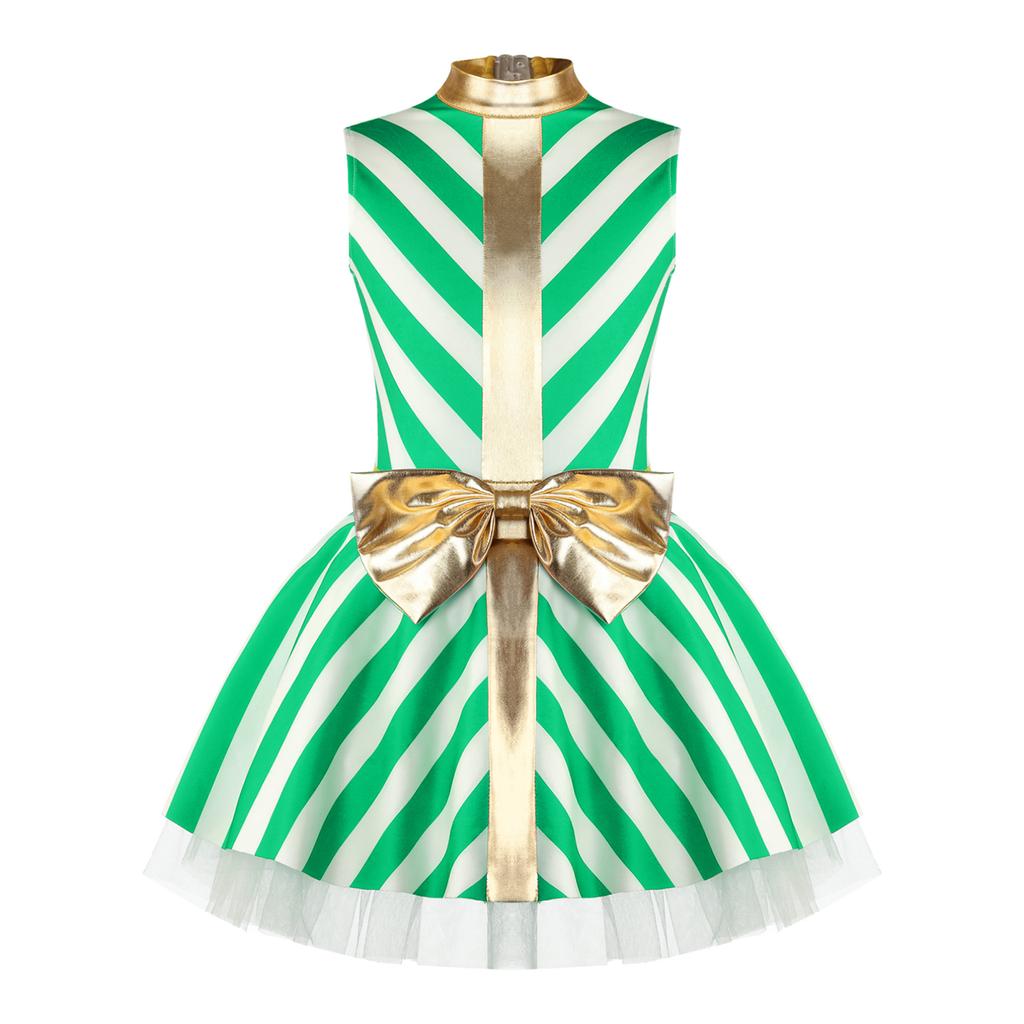 Детский рождественский костюм Санта-Клауса для девочек, платье-пачка без рукавов в полоску с принтом, платье-пачка, танцевальная одежда