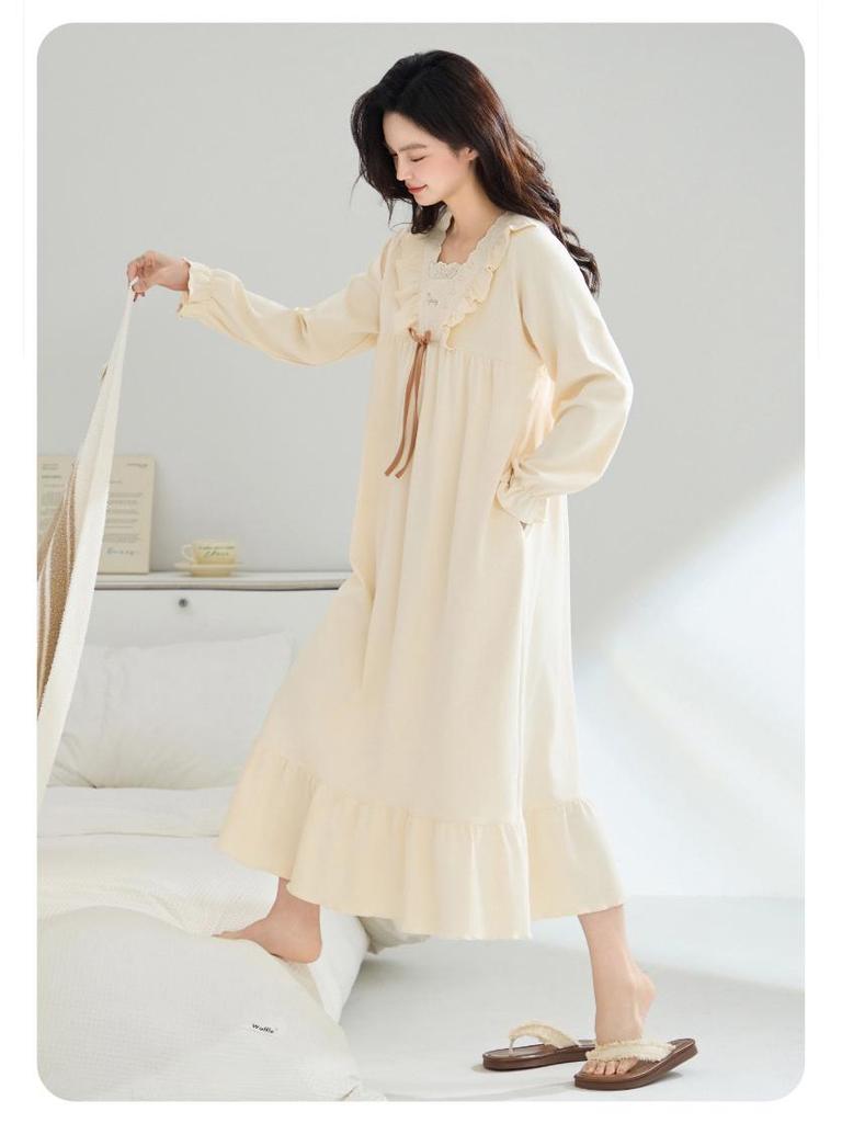 Женская ночная сорочка для беременных из 100% чистого хлопка с антибактериальным эффектом, в корейском стиле, с длинным рукавом - свободного кроя для осени/зимы/весны