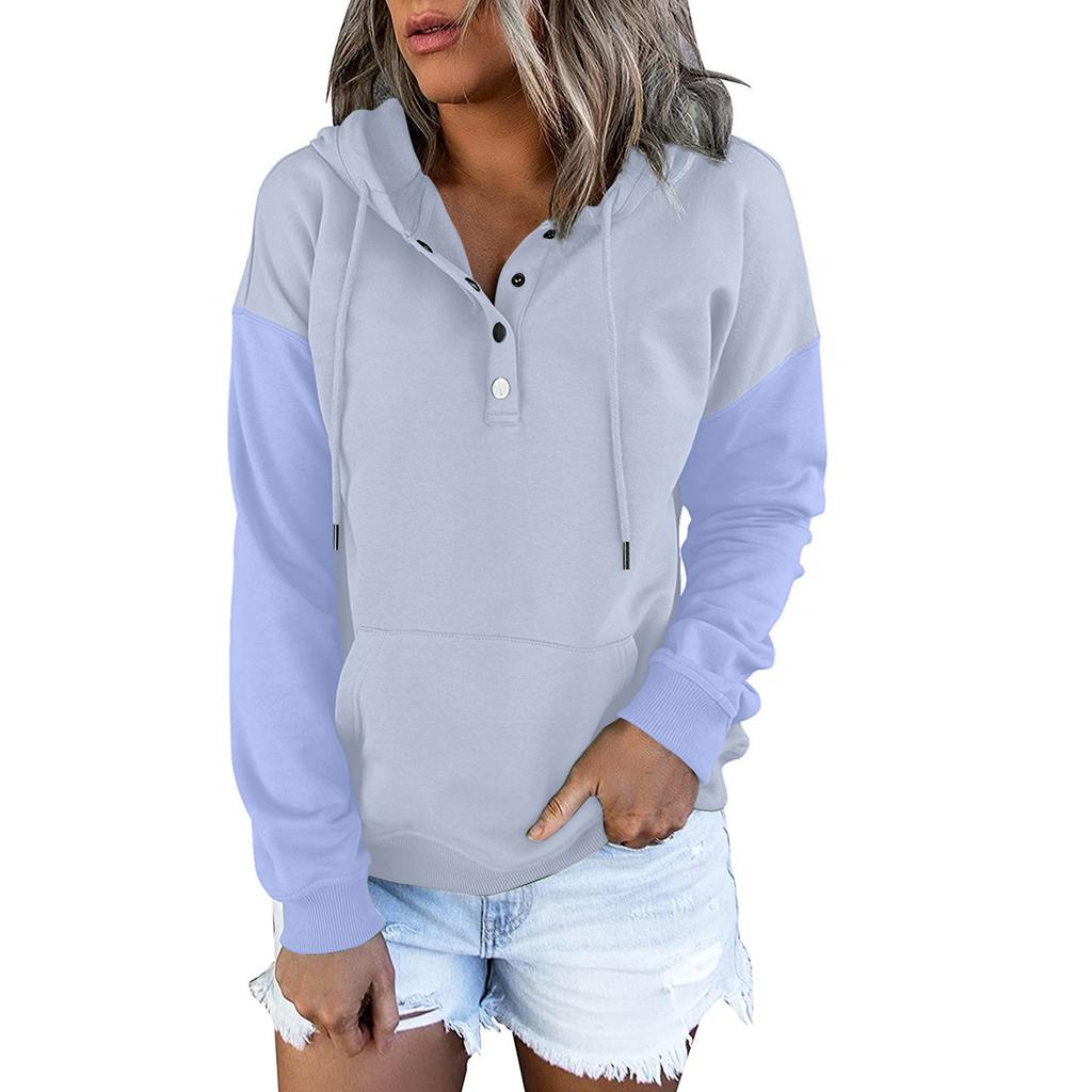 Женские пуловеры с капюшоном Топы Повседневные толстовки на пуговицах с длинным рукавом и карманом