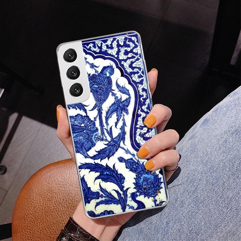 Blue And White Porcelain Phone Case For Samsung Galaxy S24 S25 Edge S26 Ultra S23 S22 S21 Plus S20 FE + Personalized Print Cover