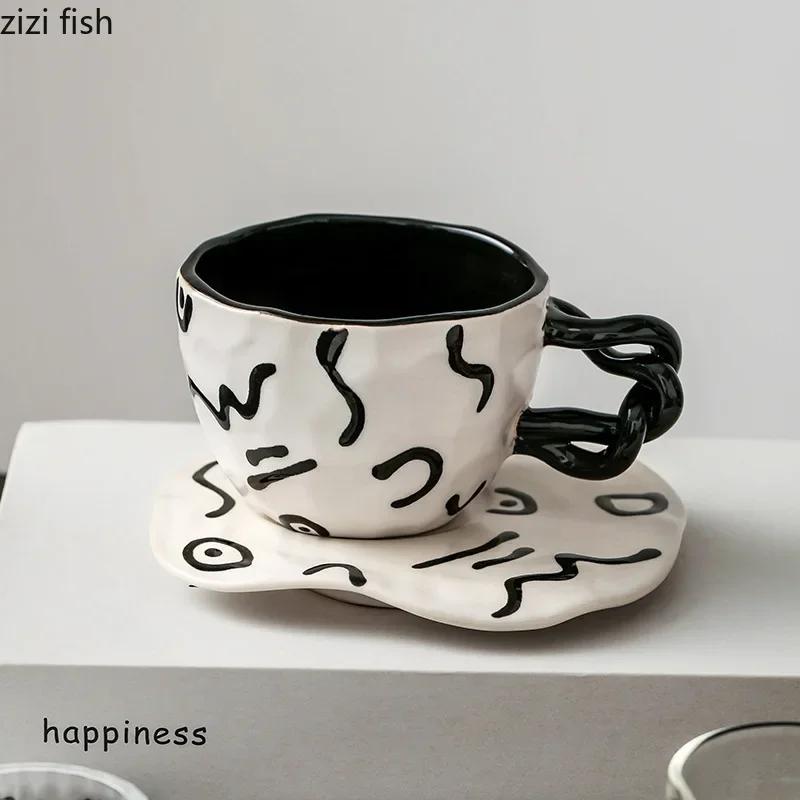 Неровная текстура керамическая кружка и набор тарелок с креативной ручкой кофейная кружка семейная чашка для завтрака чашка для напитков молочная чашка чашки для воды