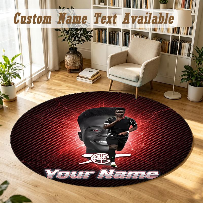 Round Rug Custom NameBukayo Saka Pattern Non Slip Carpet Home Floor Decor