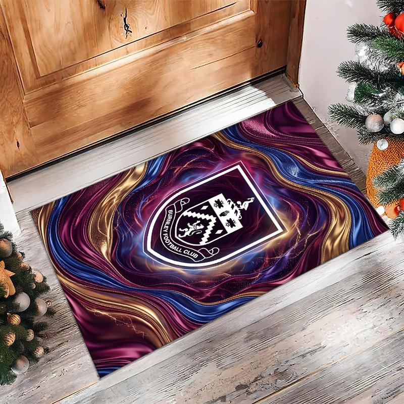 Burnley Football Print Crystal Velvet Rug, Comfortable Water Absorbent Non Slip Indoor Floor Carpet