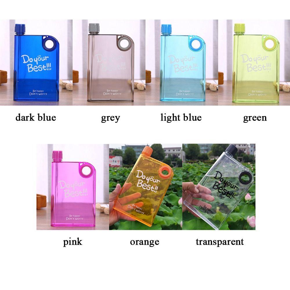 Travel Transparent Sports Flat Water Bottle Juice Cup Drink Bottle Plastic