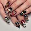 24PCS Christmas False Nails with Glue Red Snowman Reindeer Green Gift Bow Pattern Press On Nails Detachable Fake Nails Art Patch