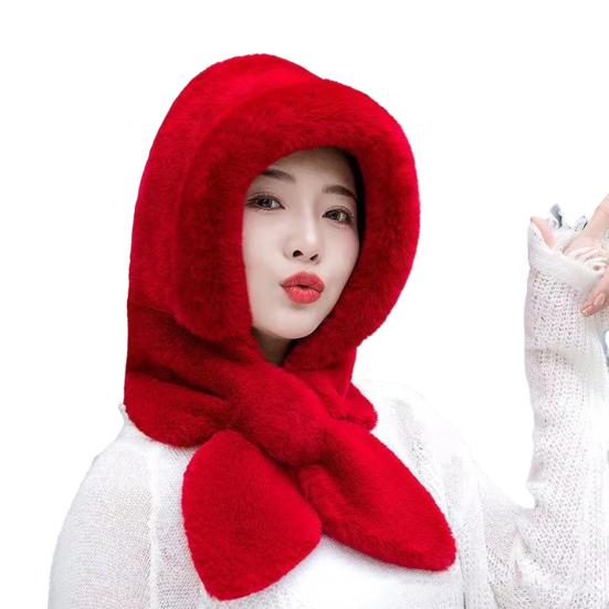 Autumn Winter Warm Hat Plush Lining Windproof Integrated Headwear Scarf for Women Cold Protection 3-in-1 Neck Ears Warmer Plush Hat for Motorcycle EMA