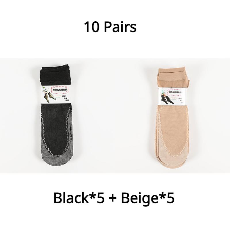 10 пар хлопковых бархатных женских коротких чулок, средних носков-трубочек, впитывающих пот, нескользящих шелковых носков с защитой от крючков