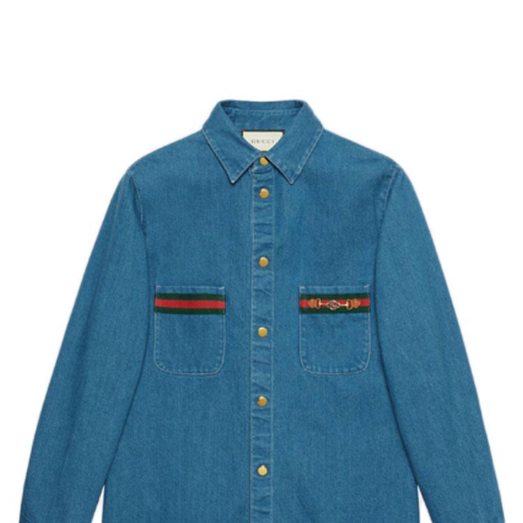 Gucci Джинсовая рубашка с длинным рукавом и веб-деталями 626480-XDBCG-4447