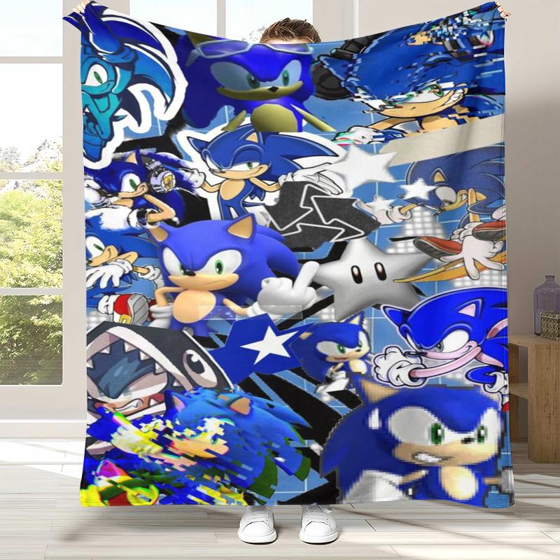 Ретро Мультяшное Игровое Фланелевое Одеяло S-Sonic, Ультра Мягкое Теплое Плюшевое Покрывало для Дома, Спальни, Кровати, Дивана, Походного Пикника, Подарок