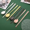 8Pcs/Set Mirror Chopsticks Spoon Cutlery Set Gold Dinnerware Set Luxury Stainless Steel Flatware Korean Tableware Set