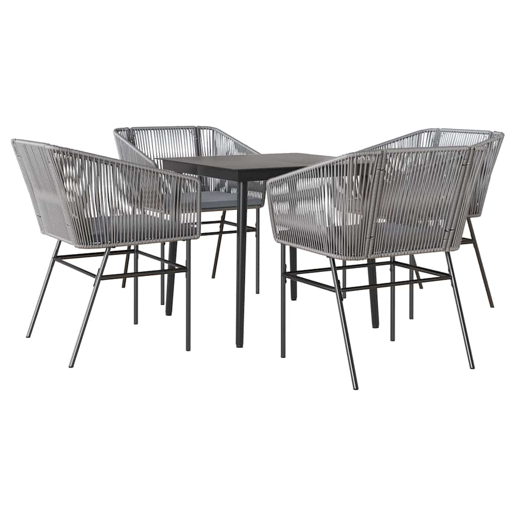 5 Piece Outdoor Dining Set with Cushions Grey Poly Rattan Glass Table