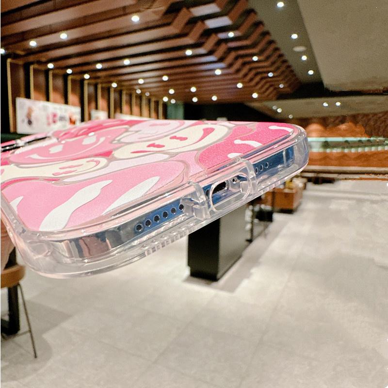 Минималистичный розовый чехол в форме сердца с улыбкой для iPhone 13 11 12 14 15 16 Pro Max 7 8 Plus SE 2 X XR XS противоударный чехол для телефона с подушками безопасности