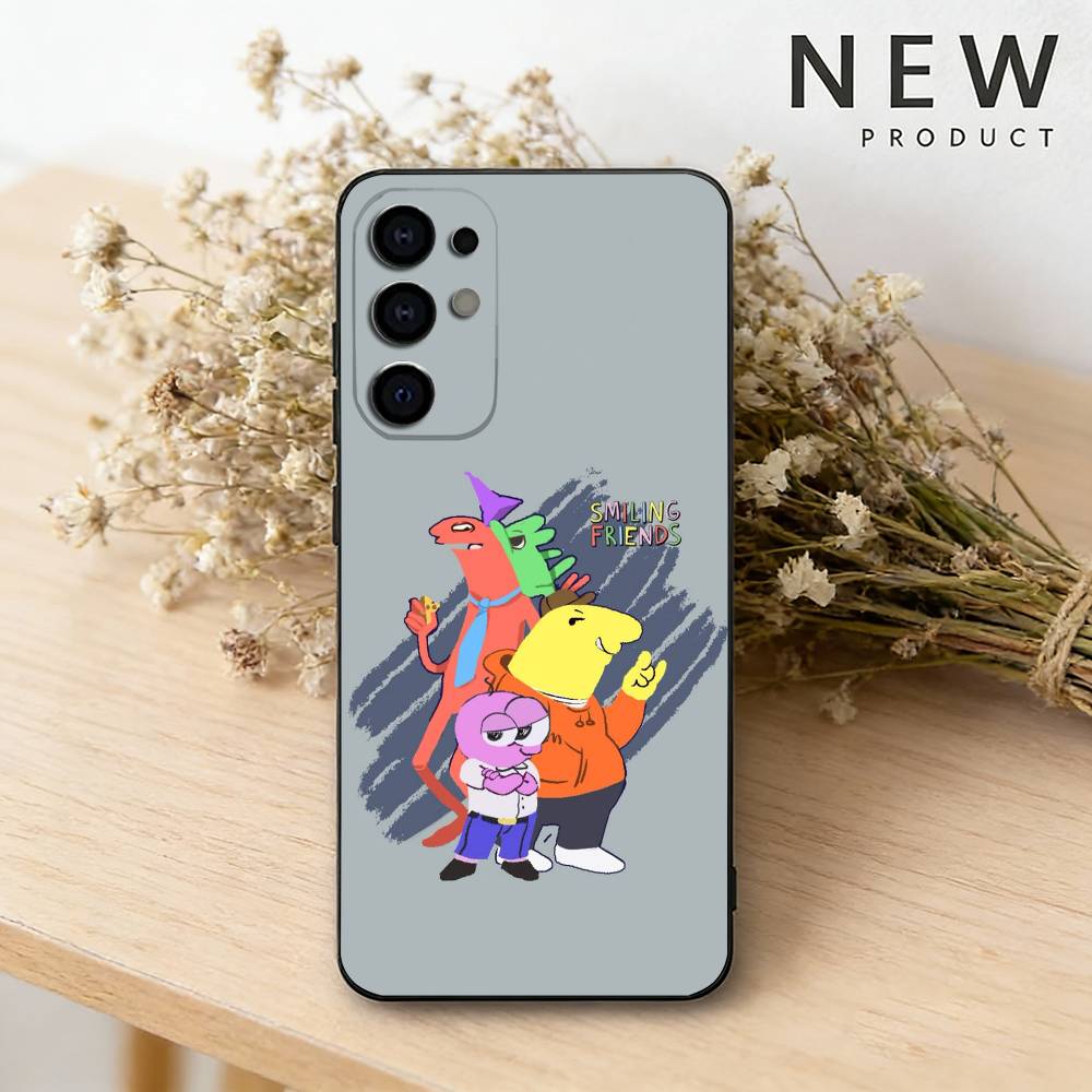 Мультяшный чехол для телефона с улыбающимися друзьями S Для Samsung S26,25,24,21,22,23,30,20,Ultra,Plus,Fe,Lite Черный Мягкий чехол