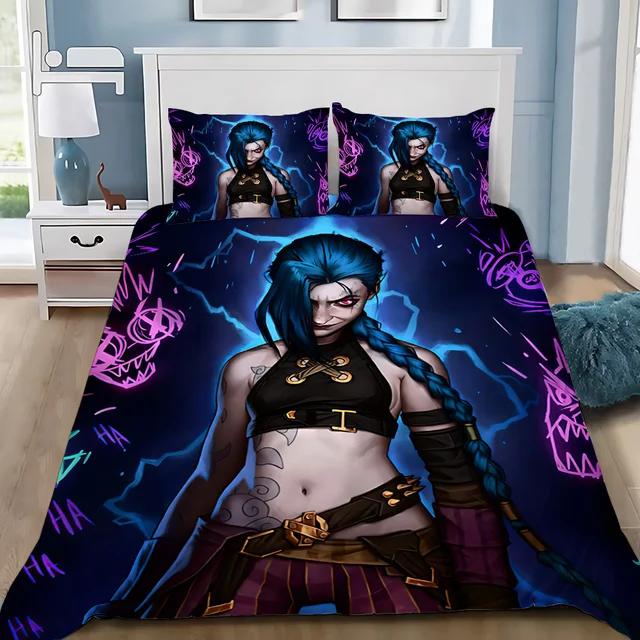 Hot Anime Arcane BeddingSet 3D Print LOL Jinx Adult Boy Girl Bedroom Decoration Duvet Cover Set Single Double Size Bed Linen