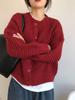 Women's Loose Fit Red Knit Cardigan, Korean Style - Perfect for Early Autumn and Spring