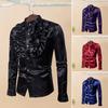 Men Vintage Formal Shirt Solid Color Ruffle Stand Collar Button Closure Male Flouncing Dress Shirt Long Sleeves Top Stage Performance Costume