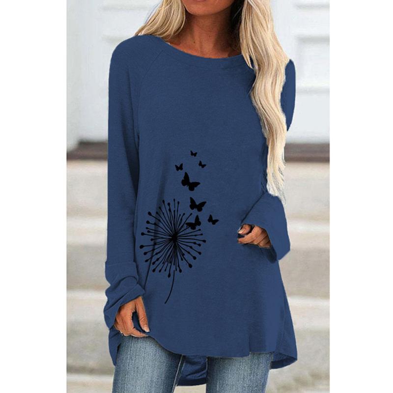 Женская футболка с длинным рукавом, уличная трендовая одежда, топ с круглым вырезом и принтом, свободная модная одежда 2024, женская футболка высокого качества