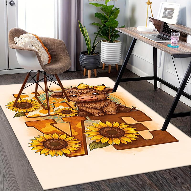Highland Bull Theme Love Chair Mat Office Carpet, Large Rug for Home Decor, Suitable for Bedroom, Living Room & Various Rooms