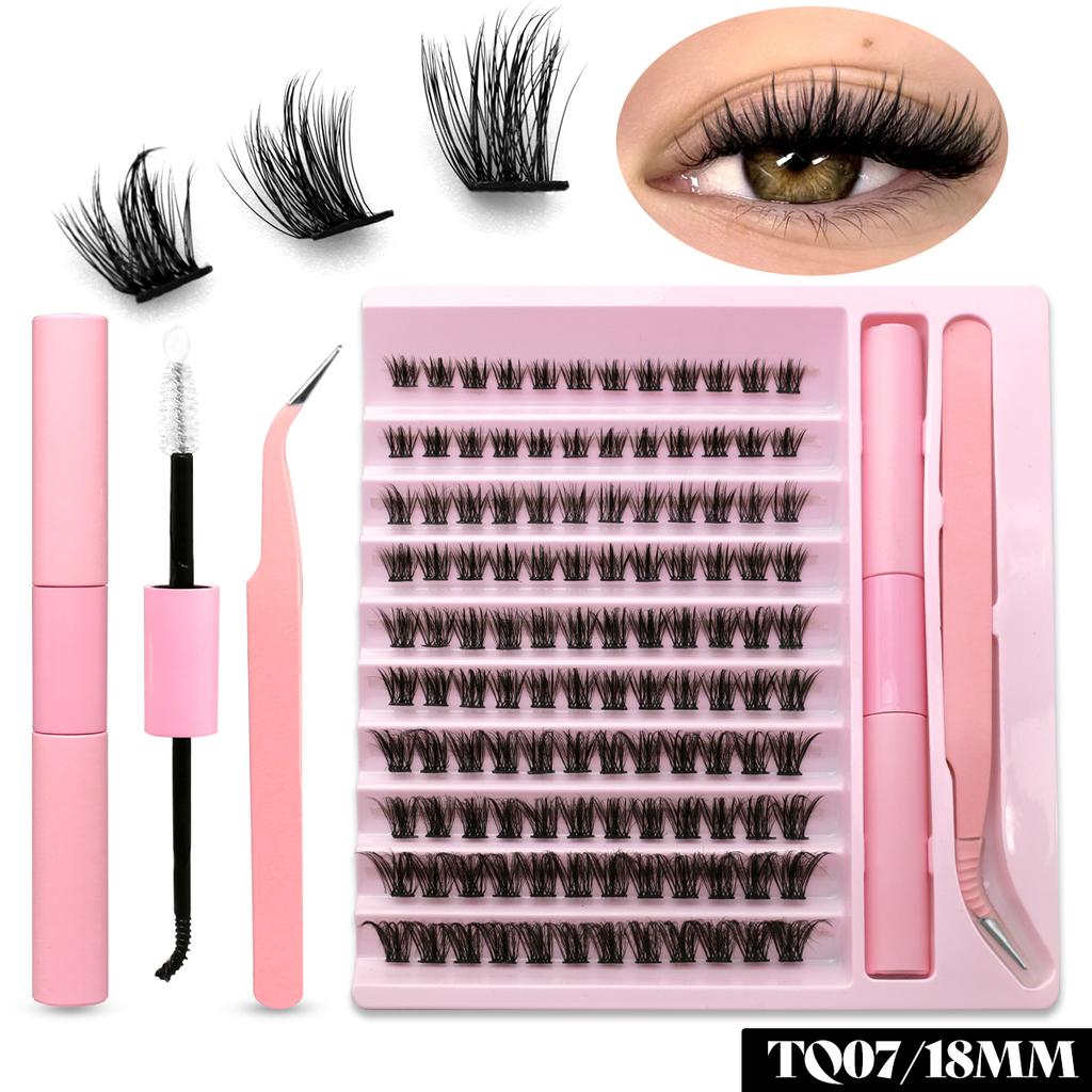GROINNEYA DIY Eyelash Extension Kit Individual Lashes Cluster Mix Lash Clusters with Lash Bond and Seal and Lash Accessories