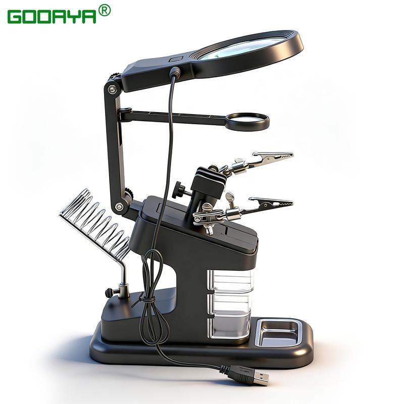 Welding Magnifying Glass LED Light Auxiliary Clip loupe Magnifier 3 In1 Hand Soldering Solder Iron Stand Holder Station