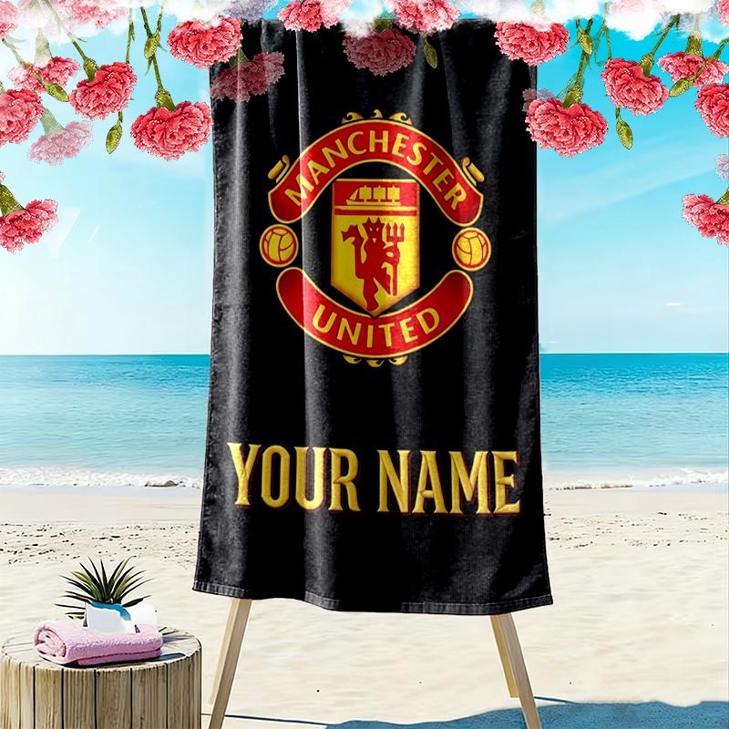 Custom Name Manchester Fc Crest Print Beach Towel, Large Soft Quick Dry Towel for Beach Camping Swimming