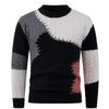 Men's Casual Color-blocked Sweater, Warm And Fashionable Pullover, Paired With A Round-neck Knitted Sweater Inside