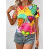 Summer Round Neck 3D Love Print T-shirts Fashionable Casual Short Sleeved Women's T-shirts