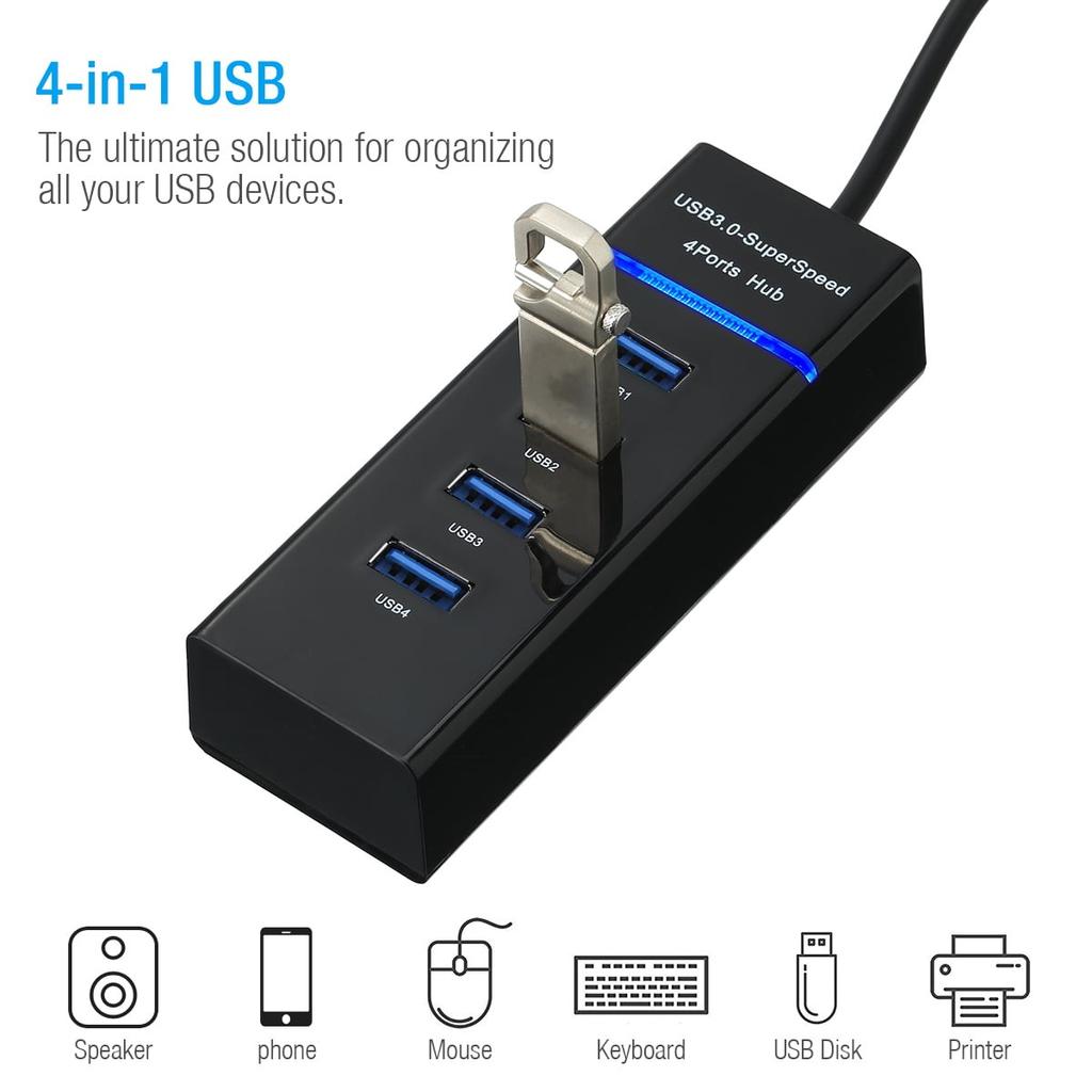 Высокоскоростной 4-портовый USB 3.0 мультиконцентратор-разветвитель расширения для настольного ПК, ноутбука, адаптации