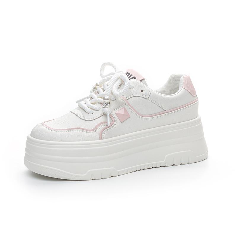 2025 White Low-Top Thick-Soled Platform Shoes - Small Size, Breathable, Height-Enhancing, All-Match Casual Footwear for Spring & Autumn