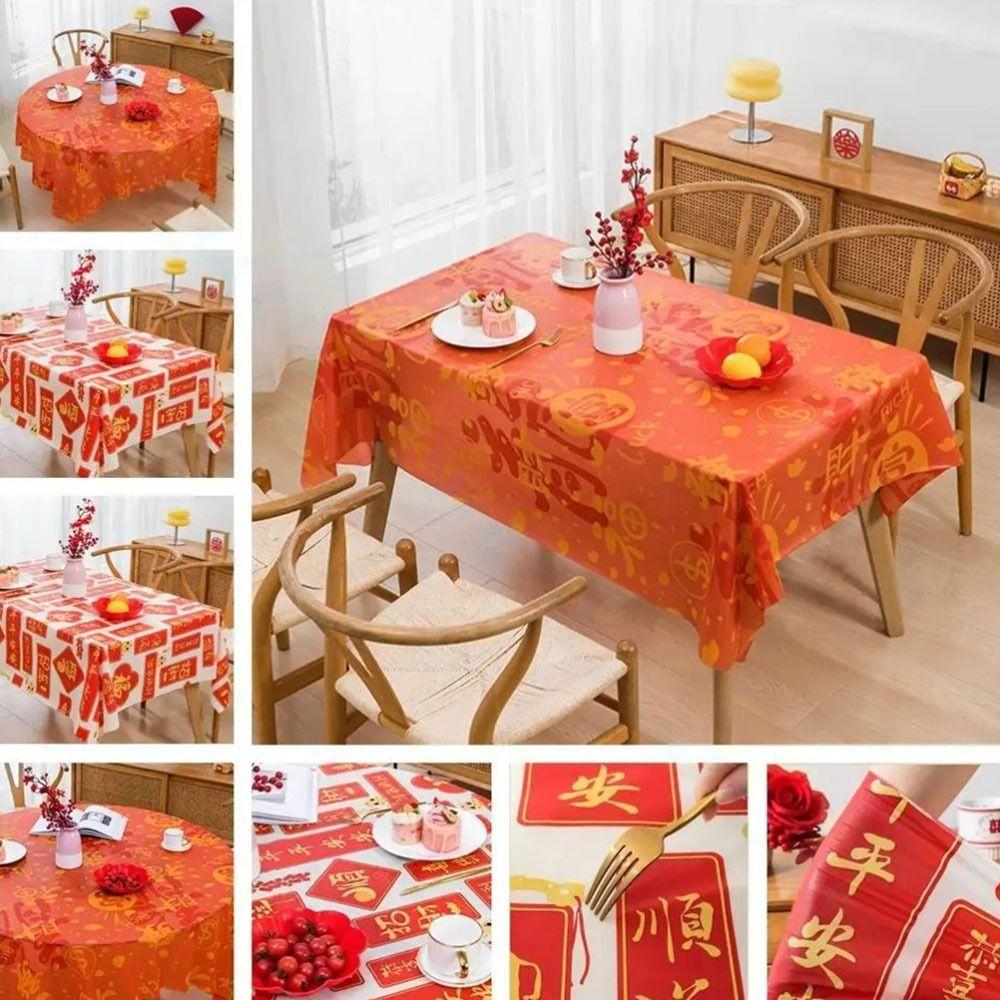 Thickened Chinese New Year Table Cloth PEVA Red Festive Table Cloth  New Year Party Supplies