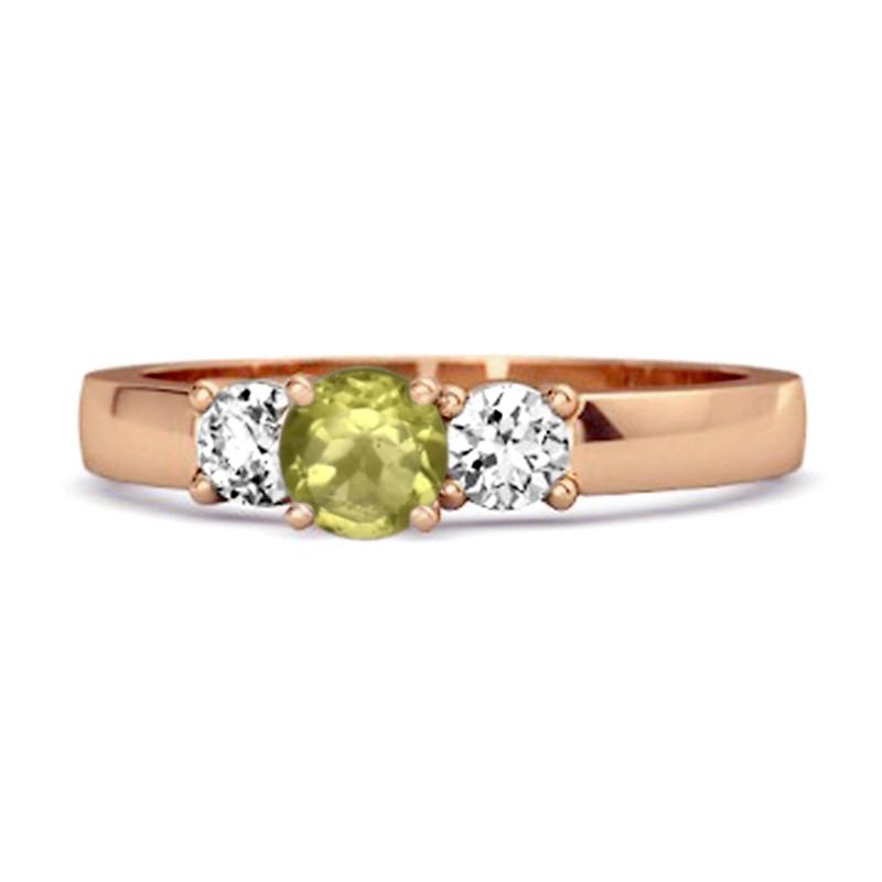Peridot Elegant Three Stone Ring - Sterling Silver Rose Gold Vermeil
