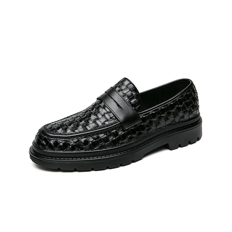 Spring Woven Leather Shoes Black Loafers Men's Luxury Brand Shoes High Quality Moccasin Leather Soft-soled Shoes Casual Shoes