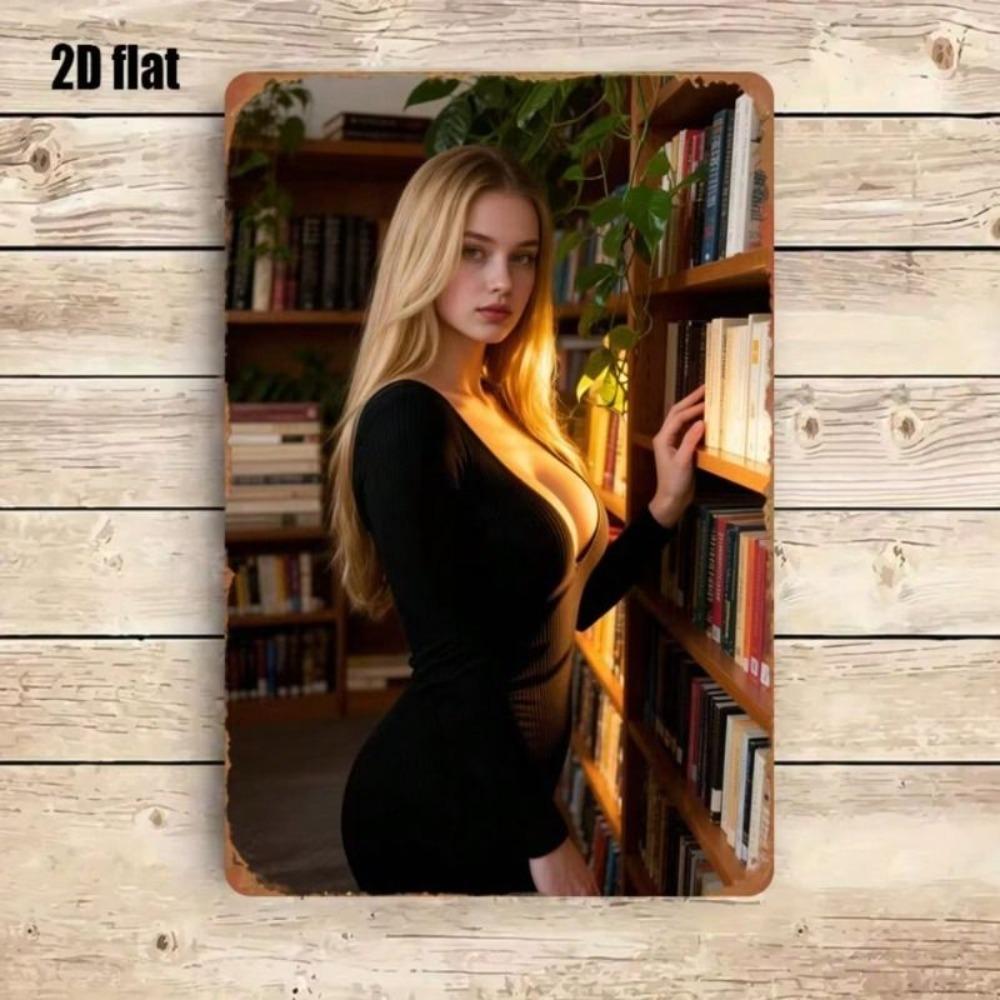 Винтажная Девушка с Книгами Металлическое Настенное Искусство, Постер с Золотыми Волосами для Гостиной