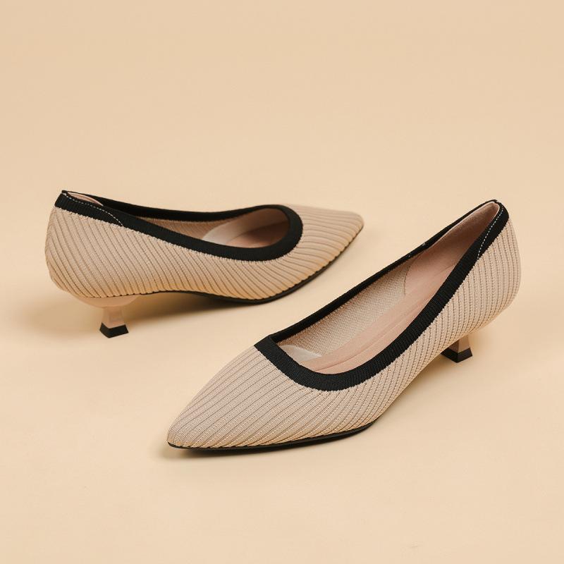 Новые универсальные туфли-лодочки на тонком каблуке из вязаного материала, не вызывающие духоты