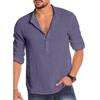 Spring Summer Men's Shirts Long Sleeve Loose Solid Color Cotton Linen Shirt Oversized Pull-up Sleeve Tops
