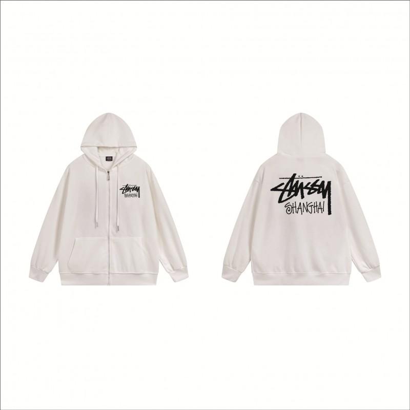 Stussy-Style Zip-Up Hooded Sweatshirt Men Oversized Cotton Long Sleeve Casual Graphic Pullover Jacket