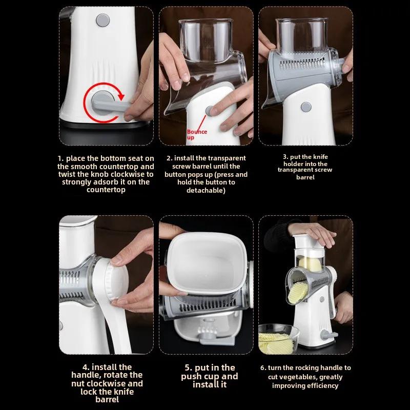 Овощерезка и слайсер Ручная кухонная машина для измельчения сыра с 5 острыми барабанами Многофункциональная измельчитель чеснока и картофеля