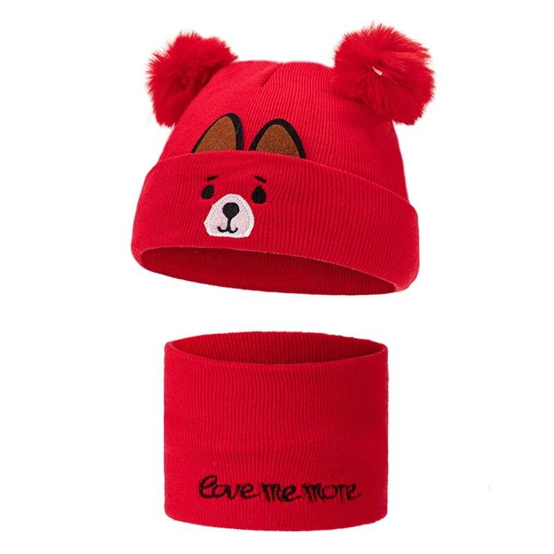 2 шт., шапка для новорожденных, шарф, зимняя милая вязаная шапка с помпоном для мальчиков и девочек, теплые аксессуары для улицы, От 0 до 3 лет