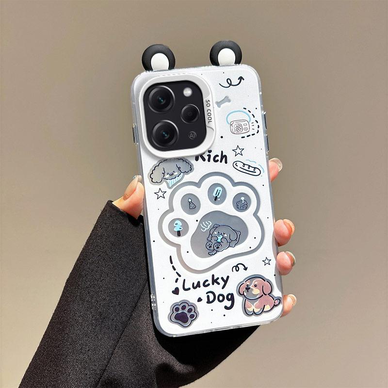 KEYSION Милый мультяшный чехол с ушками для Redmi 12 4G со шнурком Мягкий силикон+ПК Ударопрочная задняя крышка для телефона для Xiaomi Redmi 12 5G