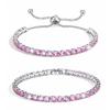 ZAKOL 2 Pcs Set 4 MM Round Zircon Tennis Bracelet for Women Shiny Geometric Pink AAA Cubic Zirconia Fashion Zircon Gifts