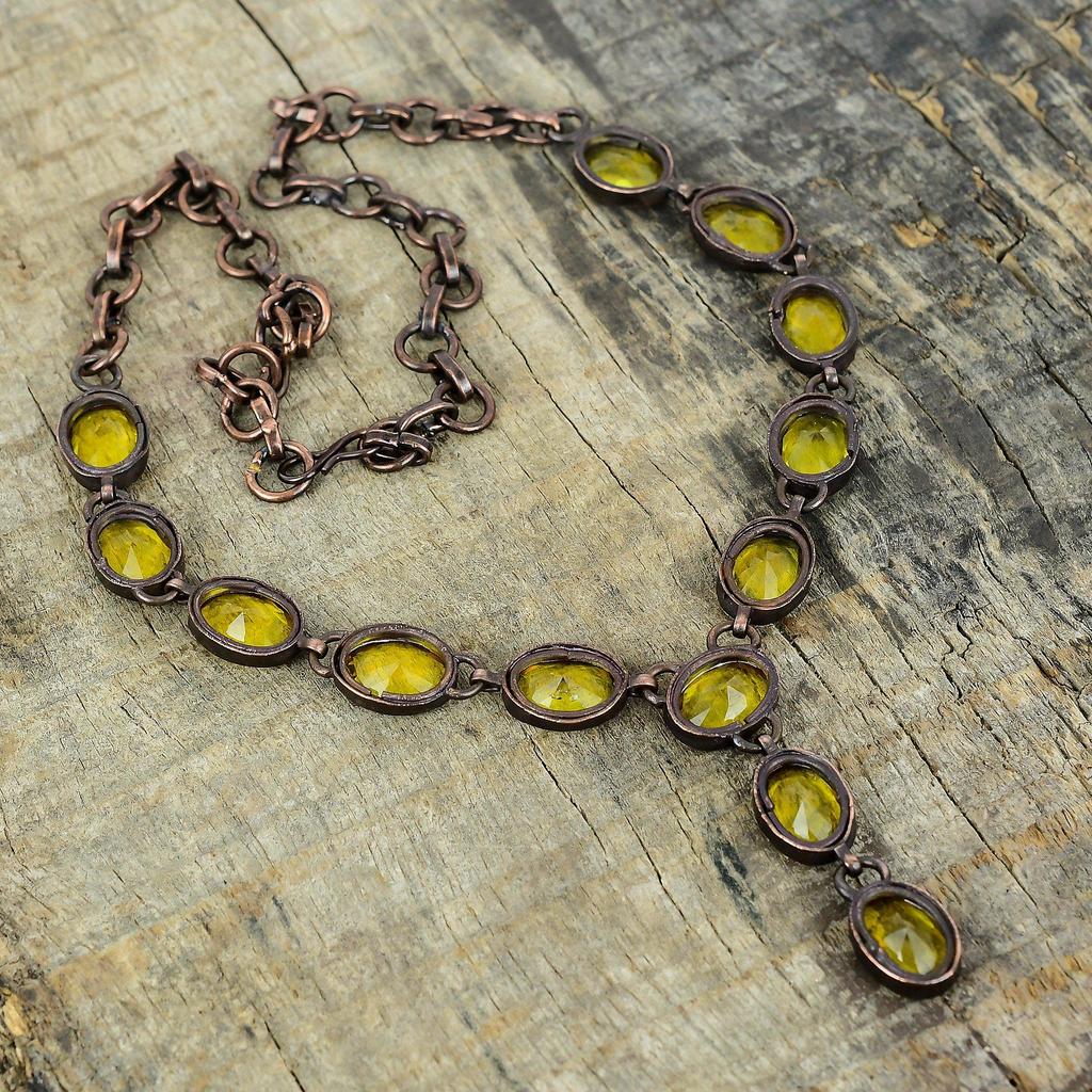 Ожерелье из ограненного цитрина, гальванизированная медь, регулируемая цепочка, антикварное украшение, ожерелье ручной работы, ожерелье с драгоценным камнем, подарки для друга