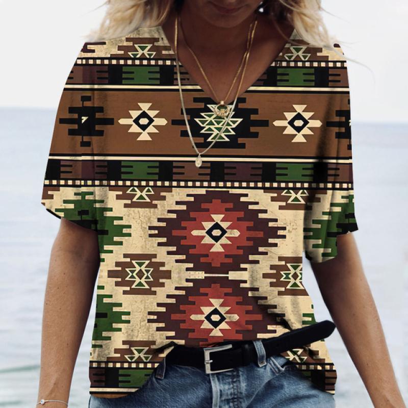 Летние женские футболки, этнический костюм, 3d рубашки, футболки, повседневная уличная одежда в стиле Харадзюку, большие топы с v-образным вырезом, винтажная женская одежда